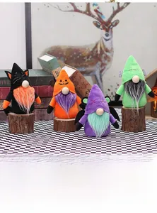Detailed collection of Halloween gnomes featuring black cat, pumpkin, and bat designs