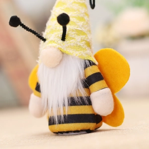 Bee festival gnome plush with LED light, yellow lace hat and striped body decor