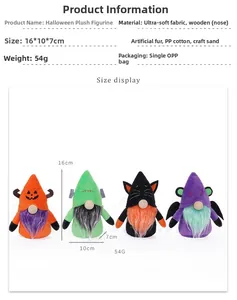 Detailed size specifications for Halloween gnome set with cat and bat theme designs