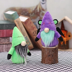 Halloween gnome plush ornaments with bat ears and long beards for festive window decoration