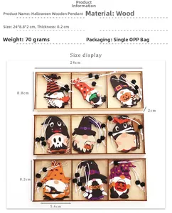 Detailed size specifications for Halloween wooden forest gnome ornaments with measurements