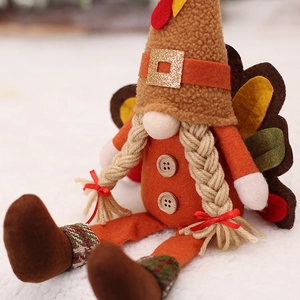 Thanksgiving turkey gnomes with long legs and plaid feet for autumn home table decor