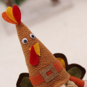 Plush turkey harvest festival gnome with vibrant brown fur and colorful felt tail feathers