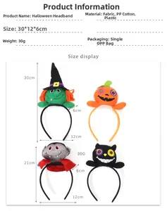 Size display of Halloween headbands with cute witch and pumpkin details for parties
