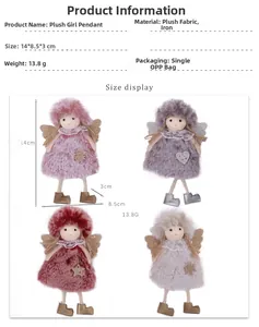 Detailed size chart and specifications for four plush Christmas angel doll hanging pendants