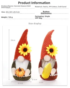 Detailed size specifications for harvest gnomes with sunflowers and autumn pumpkins
