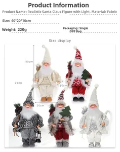 Close-up of fabric Christmas gnome doll with warm built-in lights and detailed textures