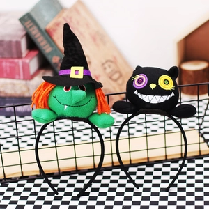Halloween witch hat and black cat headbands for festive party decorations and photo props