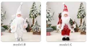 Detail view of model B and C Christmas gnomes with sparkling sequins and woven patterns