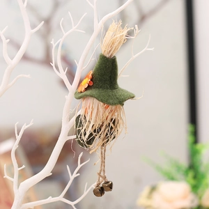 Harvest festival scarecrow girl doll hanging ornament with bells and bow decoration
