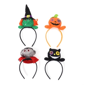 Halloween headband set featuring witch, pumpkin, vampire, and cat cartoon plush characters