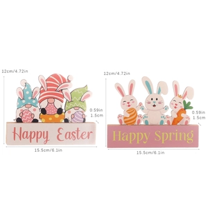 Décorations de Pâques en bois avec gnomes, lapins et inscriptions Happy Easter et Spring