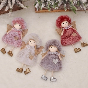 Christmas plush angel doll set with glitter wings and fuzzy skirts in four festive colors