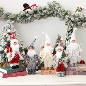 LED Lighted Standing Christmas Santa Figurine Forest Man Plush Doll For Desktop Decoration Plastic Fabric Xmas Ornaments