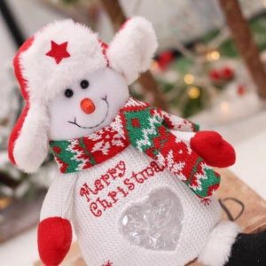 Christmas snowman plush decor with red star hat and heart window Merry Christmas embroidery