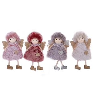 Four-piece set of plush Christmas angel doll hanging ornaments with sparkling wings