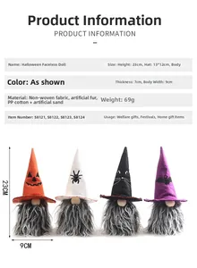 Detailed Halloween gnome dimensions and specifications for the plush doll ornaments