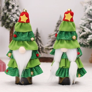 Christmas Tree Gnome Wine Bottle Cover Sequin Felt Forest Man Wine Bottle Decor For Christmas Party Dinner Table Ornament