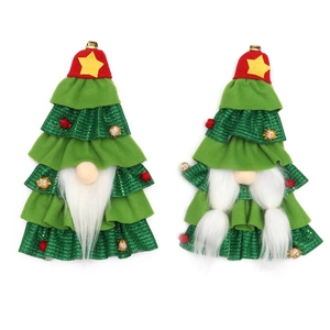 Gnome-style Christmas tree wine bottle covers with white beard and braided pigtails