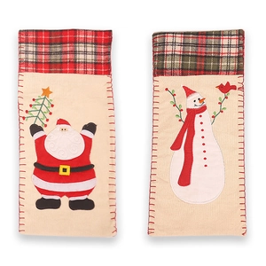 Christmas burlap wine bottle covers with cartoon Santa and snowman embroidery decoration
