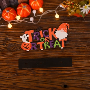 Halloween Trick or Treat wooden tabletop ornament with cartoon ghost and pumpkin design