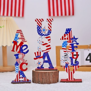 Patriottico America USA 4 Luglio Ornamento in Legno Per Vassoio a Livelli Arredamento Giorno Indipendenza Stella Rosso Bianco Blu