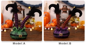 Detail of Model A and B sequined witch legs for Halloween party table decorations