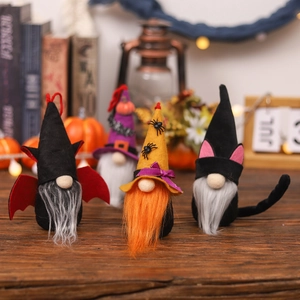 Halloween gnomes plush set featuring black cat, bat, and pumpkin festive decorations