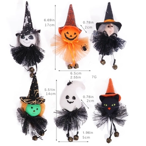 Halloween hanging witch and ghost doll set with bells for festive party decoration