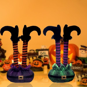 Halloween Bendable Witch Legs Upside Down Elf Feet Tabletop Decoration For Home Party Scene Layout Plush Striped Ornament