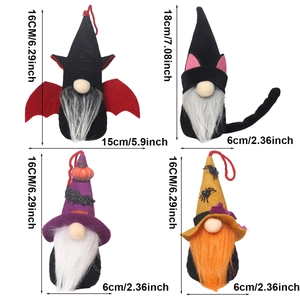 Set of 4 Halloween plush gnomes with bat wings and cat ears for festive party decor