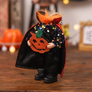 Halloween headless vampire doll hanging ornament with sequined vest and pumpkin