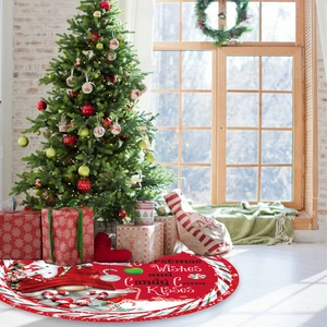 Roter 120cm Weihnachtsbaumrock mit festlichem Gnom-Muster und Candy Cane Kisses Spruch