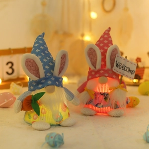 Lighted Easter gnomes set with bunny ears and glowing belly for festive holiday decoration