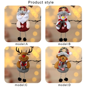 Detail of four Christmas linen plush dolls with beaded legs for holiday tree decoration