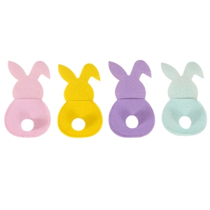 Easter felt rabbit cutlery holders in pink yellow purple and mint green colors
