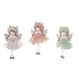 Three plush Christmas angel dolls with tutu skirts, glitter wings and reindeer antlers