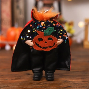 Halloween kopfloser Teufel-Anhänger mit rotem Pailletten-Cape und Kürbis-Deko