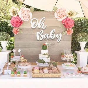 Décoration romantique Oh Baby en bois avec fleurs en papier pour fête de mariage