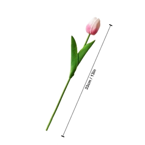 Pink and white gradient PU tulip artificial flower stem, 33cm home wedding decor