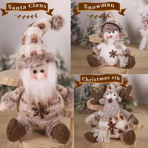 Knitted Christmas plush set with Santa, Snowman, and Elk featuring snowflake embroidery