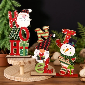 Adorno de Mesa de Letras de Madera de Navidad Con Papá Noel Muñeco de Nieve Gnomo para Hogar Fiesta Decoración de Escritorio Regalo