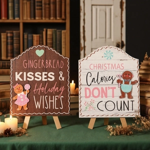 Christmas wooden gingerbread man signs with easels for festive tabletop holiday decor