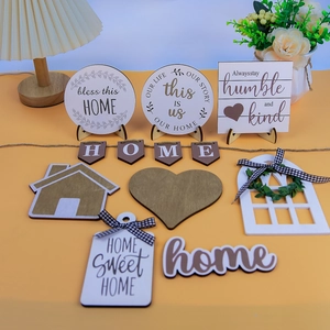 Farmhouse tiered tray wood decor set with Home Sweet Home signs and rustic accents