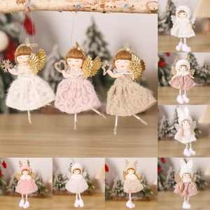 Détails de poupées anges de Noël en peluche avec jupes pailletées suspendues au sapin