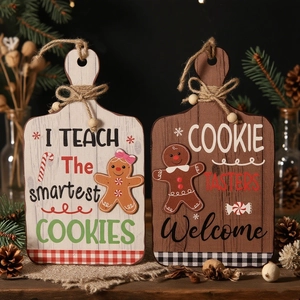 Christmas Gingerbread Man Wood Welcome Sign Hanging Plaque Cutting Board Shape Home Door Wall Decor Festive Holiday Gift