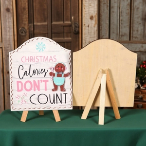 Christmas Gingerbread Man wooden table sign with easel stand and festive holiday greeting