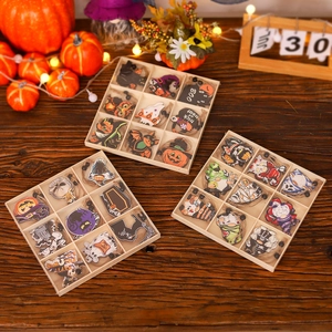 Halloween Wooden Hanging Ornaments Set With Storage Box UV Printed Pumpkin Ghost Gnome Witch Pendant For Holiday Party Home Decor Gift