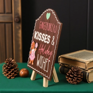 Wooden gingerbread man table ornament with easel stand for Christmas holiday decor
