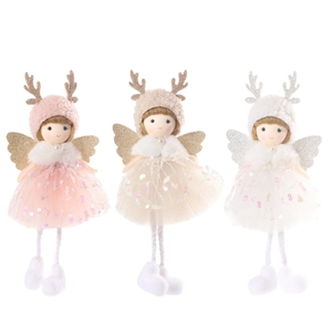 Trois pendentifs anges de Noël avec jupes en tulle à paillettes et bois brillants pour sapin